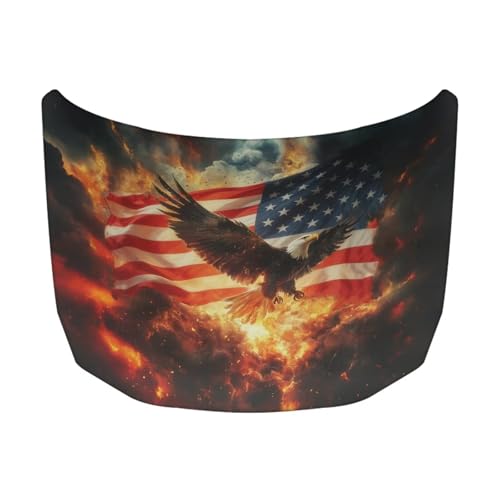 Image of Car Hood Cover,Eagle and American Flag Print Protector 59x39 Inch Stretchable Car Hood Wraps Auto Outdoor Decorations for Compact Sedans SUV Trucks Minivan