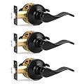 Probrico Passage Door Levers 3 Pack Matte Black Interior Door Lever, Black Passage Door Handle for Hallway and Closet Keyless Door Handle Lock, Reversible Door Lever Wave Style