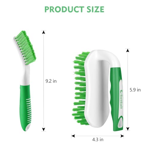 Image of SetSail Scrub Brush, Stiff Bristle Cleaning Scrubber, 4 Pack(Green) | Durable Bristles Ergonomic Non-Slip Tpr Grip. U-Style Hanging Loop for Storage. Use for Shower, Tub, Tile, Kitchen, Carpet.