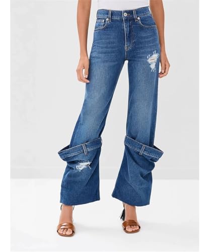 Women's Trendy Street Hip Hop Jeans High Waisted Straight Leg Denim Pants with Subtle Flare4