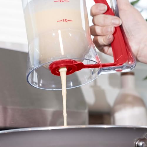 Pancake Batter Dispenser - 4-Cup Batter Dispenser with Squeeze Handle for Pancakes, Waffles, Muffins, and Crepes - Baking Tools (Red) by Chef Buddy - Image 4