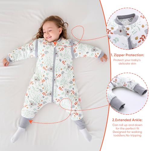 Image of LAT Winter Baby Sleep Bag with Feet,3-way zip Wearable Blanket with Removable Sleeves,Warm Sack for Toddler 2.5 TOG