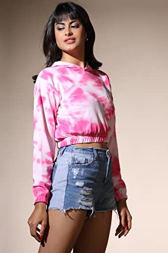 Image of Leriya Fashion Tops for Women | Stretchable Lycra Tie-Dye Print Hoodie Neck Short Western Tops for Girls | Hoodies with Loose Fit Ladies Top | Perfect for Casual | Travel