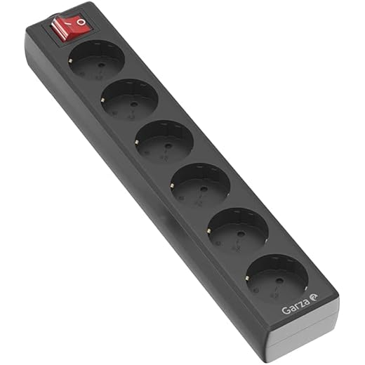 Garza - Base múltiple con interruptor, 6 enchufes, Sin cable, Protección infantil, Negro