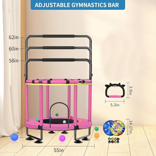 Trampoline for Kids, Upgrade Full Anti-Rust 440lbs Indoor Outdoor Toddler Trampoline with Net, 55" Adjustable Baby Toddler Trampolines Accessories Dart Board (B-Pink, 55in) by JO bulidershrs - Image 5