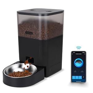 Nobleza – WiFi Automatischer Futterautomat für Katze & Hund, 4.2L Pet Feeder mit Timer, 10S Sprachaufnahme, 1-10 Mahlzeiten, Edelstahl Napf & Trockenmittelbeutel, Schwarz