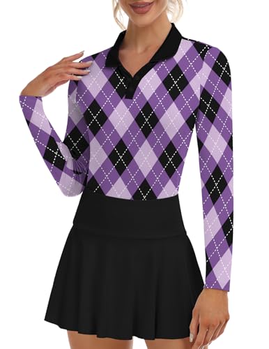 Image of Soneven Womens Golf Shirts Moisture Wicking V Neck Long Sleeve Polo Shirts Collared Tops