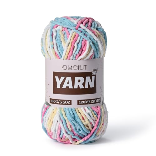Image of Plush Chenille Chunky Crochet Yarn - Baby Yarn for Crocheting Soft - Velvet Yarns Knitting for Blankets Crafts - Fluffy Amigurumi Yarns 100g / 131yd (Candy Color)