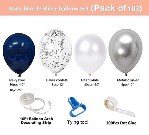 Navy Blue And Silver Confetti Balloons, 113Pcs Metallic Silver And White Pearl Party Balloons For Shower Wedding Engagement Birthday Graduation Supplies #TOP1