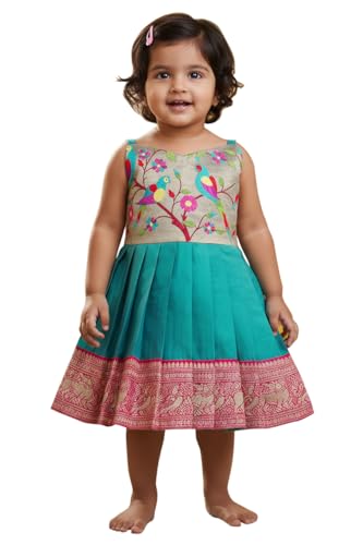 Image of South Indian Traditional Pattu Pavadai Jacquard Frock Dress for Baby Girls