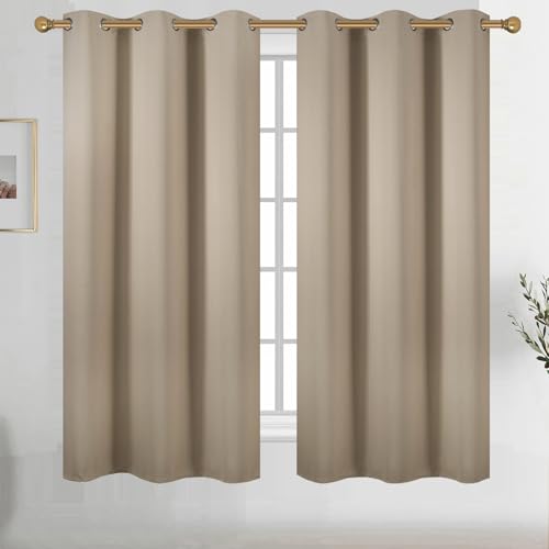 Diraysid Khaki Grommet Blackout Curtains for Bedroom Thermal Insulated Room Darkening Curtains Drapes, 42 x 63 inch, 2 Panels