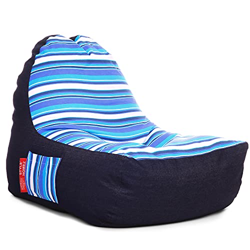 Image of Style Homez Urban Design Denim Canvas Stripes Printed Chair Bean Bag XXL Size Filled with Beans Fillers