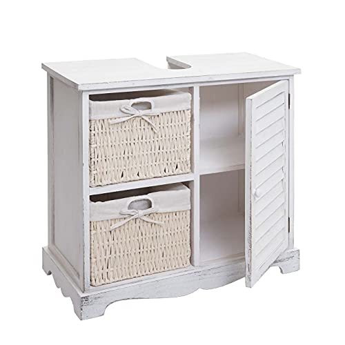 Mendler Waschbeckenunterschrank HWC-H20, Badezimmer Waschtisch, Massiv-Holz Korb-Schublade 60x65x31cm - Shabby weiß