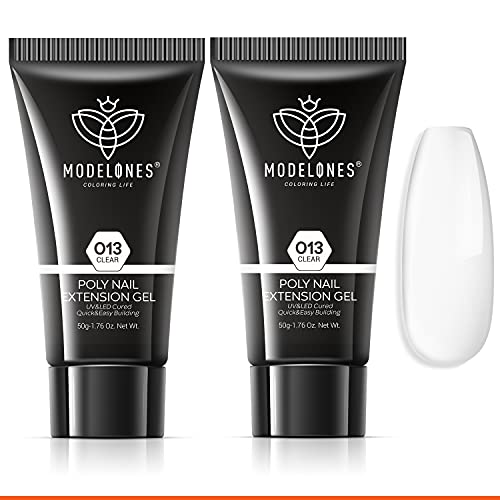 Modelones Poly Nail Gel, Nail Extension Gel 2pcs 50ml Clear Builder Hard Gel Nails Enhancement Nail Thickening Professional Nail Art Design Salon Easy DIY at Home Modelones Poly Nail Gel, Nail Extension Gel 2pcs 50ml Clear Builder Hard Gel Nails Enhancement Nail Thickening Professional Nail Art Design Salon Easy DIY at Home