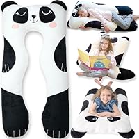 LUNAMIRA Panda Kids Body Pillow - 47\" U-Shape Long Plush Soft Animal Pillow for Kids, Sleeping, Reading, ADHD & Special Needs Comfort, Anxiety, Washable Cover, Snuggle Fun Cuddle Gift for Boys & Girls