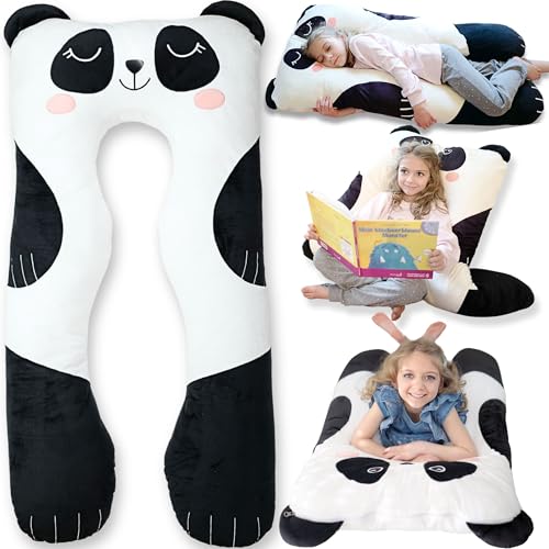 LUNAMIRA Panda Kids Body Pillow - 47' U-Shape Long Plush Soft Animal Pillow for Kids, Sleeping, Reading, ADHD & Special Needs Comfort, Anxiety, Washable Cover, Snuggle Fun Cuddle Gift for Boys & Girls