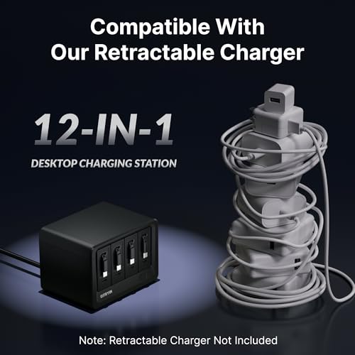 Image of Gitryin Power Strip with 8 AC Outlets, Surge Protector Power Strip, Flat Plug Multi Plug Outlet Extender Charging Station for Home Office, Compatible with Retractable Charger, Black