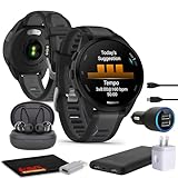 Garmin Forerunner 165 Music GPS Running Smartwatch, Fitness Tracker Smart Watch for Women and Men Bundle with Accessories - Black/Slate Gray