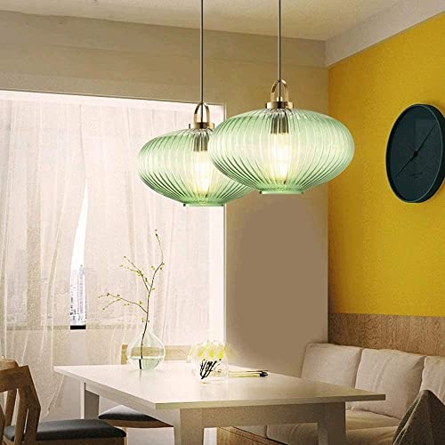 Suspension en verre vert et laiton style rétro avec douille E27 pour éclairage de salon - 4