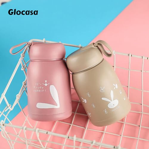 Image of Little Rabbit Print Glass Water Bottle | BPA-Free Leak-Proof Kids Bottle with Food-Grade Silicone & Plastic, Cute & Easy to Carry for School, Travel, Toddlers, (330ml)| Multicolor | 1 Pcs