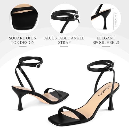 Adrizzlein Kitten Heels for Women Strappy Heels Square Open Toe Lace up Heeled Sandals Ankle Wrap Strap Pumps Dress Party Shoes4
