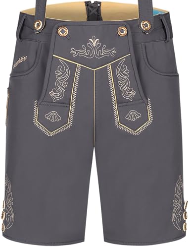 Steigenhöfer Manufaktur Lukas – Men’s Bavarian Softshell Shorts with Suspenders | Lederhosen-Inspired Oktoberfest Outfit | Water & Wind Resistant Traditional German Costume - Anthracite - 32