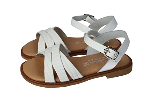 Sandales blanches fille en cuir évitant la transpiration avec semelle souple