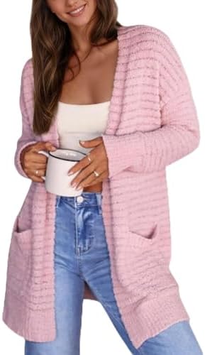 CiCiBird Women Long Cardigan Fuzzy Cardigan Sweater Open Front Knit Outwear Coat with Pocket