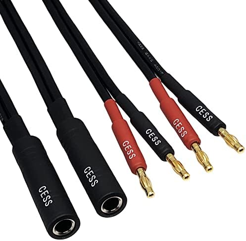 CESS-020 1/4 Inch TS to Dual Banana Plug Speaker Adaptor, 6 Inch - Mono 6.35mm Female Jack to Banana Cable - 2 Pack