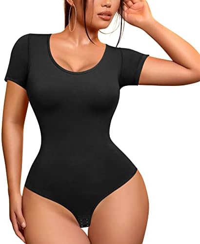 REYEOGO Tummy Control Bodysuit Shapewear for Women Slimming Full Body Shaper Short Sleeve T-Shirt Leotard Tank Tops Jumpsuit