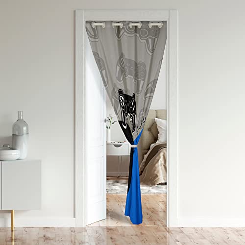 Loussiesd Gamer Door Curtain for Doorway Privacy Gaming Closet Door Cover Curtain for Bedroom Living Room Game Room Decor Blue Black Room Divider Curtain Cover 132x203cm 1 Panel - Image 2