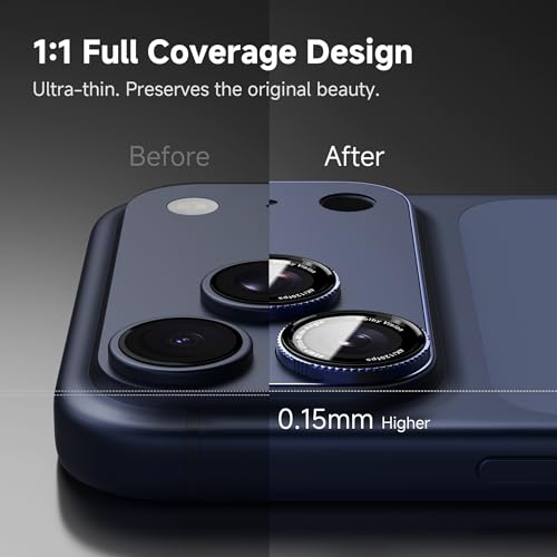 Image of CACOE Metal Camera Lens Protector for iPhone 17 Pro Max, 9H Tempered Glass with Aluminum Frame, HD Clarity & Scratch-Resistant Camera Screen Protector Cover Accessories(Dark Blue)