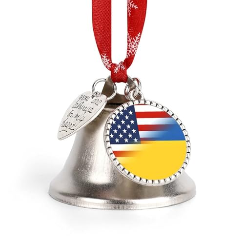 USA-Ukraine Flag Funny Christmas Bell Ornament Cute Xmas Tree Hanging Pendant Decoration for Holidays Party
