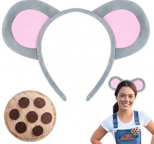 IGMaryBox Mouse Ears Headband with Cookie Clip for Women Cute Animal Cosplay Costume Accessory for Halloween Party and Fancy Dress