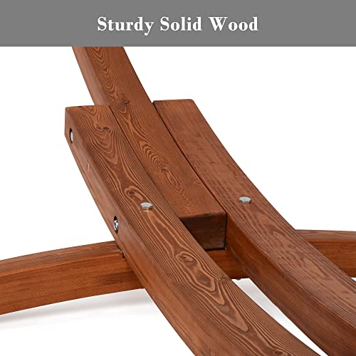 Image of SUNCREAT Quick Dry Hammocks Standing Backyard Hammock with Stand, 2 Person Heavy Duty Hammock with 13.5 ft Wooden Stand, Brown