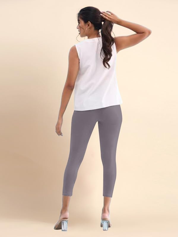 Image of TRENDMALLS Women's Microfiber Elastane Stretch Soft Cropped Leggings with Ultrasoft Waistband for Women