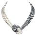 Produktbild ArtiDeco 1920s Perlen Halskette Knot Stil Damen Gatsby Perlen Kette Knötchen 20er Jahre Kostüm Accessoires Flapper Zubehör Dual Farbe Halskette (Grau Weiß)
