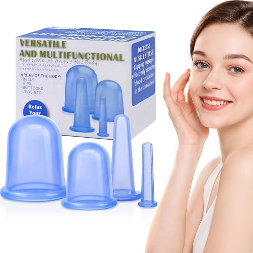 DazSpirit Schröpfen Silikon Vacuum Cup 4 Stück Cellulite Cup Massagegeräte tools set Schröpfgläser Anti Aging Anti Cellulite Zurück Körper für Gesicht und ganzen Körper (Blau)
