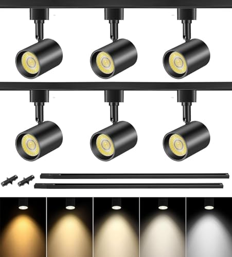 VANoopee 5-Color 6-Light LED Track Lighting Kit with 6.6FT Rails, 10W Black