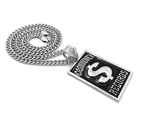 Hip Hop Cash Money Records Pendant Box/Cuban/Rope Chain Necklace XZP111 (30, Silver Cuban Chain)3
