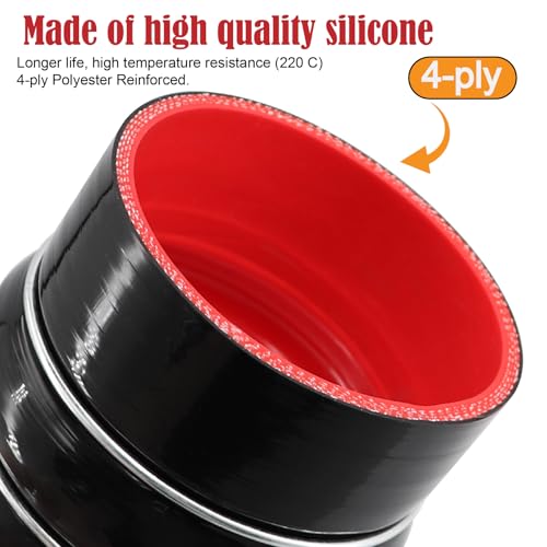 Image of ID 3-1 /2 inch Silicone Straight Coupler Hose 4-Ply Length 4 inch with 2 T-Bolt Clamps as Turbo Intercooler Intake Pipe,Fits Pipe OD up to 3.5 in(89mm)