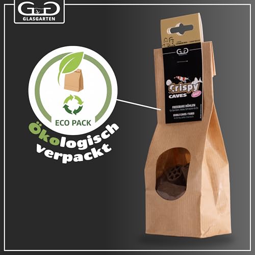 GlasGarten Crispy Caves | Größe Baby / 6 STK. – fressbare Höhlen für Ziergarnelen, 2in1 = Versteck & Futterplatz, reich an Ballaststoffen mit Holzfasern & Walnussblättern