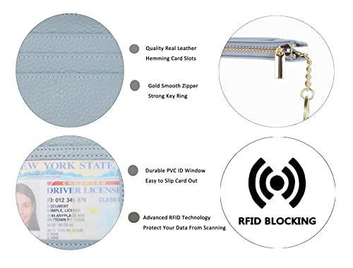 Image of Womens Slim RFID Credit Card Holder Mini Front Pocket Wallet Coin Purse Keychain (Lichee Light Blue)