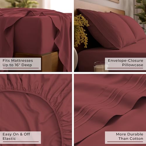 Image of Mellanni Twin Sheets Set - 3 PC Iconic Collection Bedding | Hotel Luxury, Extra Soft, Cooling Bed Sheets - Wrinkle, Fade, Stain Resistant (Twin, Brick Red)