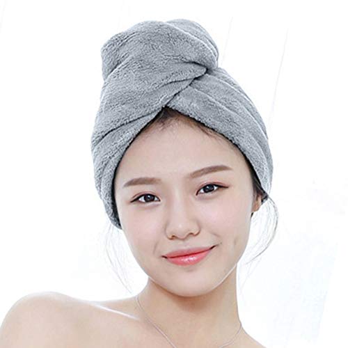 shlutesoy Women Soft Microfiber Hair Drying Shower Cap Turban Bath Towel Head Wrap Hat Grey