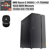 2020 Newest Lenovo IdeaCentre 510A Desktop Computer, AMD Quad-Core Ryzen 5 3400G (Beats i7-7700HQ), 16GB DDR4 256GB SSD 1TB HDD, DVD HDMI WiFi Wired Keyboard and Mouse Win 10 + iCarp Wireless Mouse
