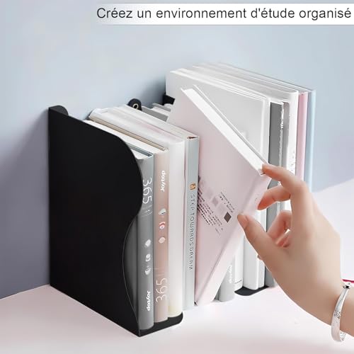 DARUITE Serre Livre Métal, Réglables Cale Livre Bibliothèque, Noir – vue 3