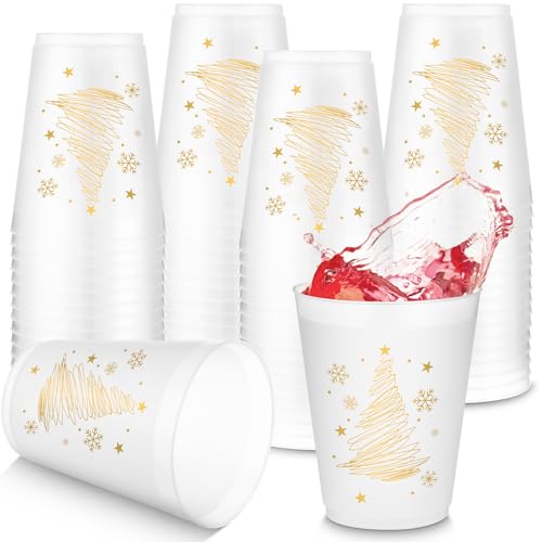 Tioncy 50 Pcs 16oz Christmas Tree Frosted Plastic Cups, Gold Christmas Plastic Cups, Xmas Tree Clear PP Frosted Reusable Cup Bulk for Xmas Party Decorations Hot Coffee Wine Cold Drinks Supplies by Tioncy - Image 3