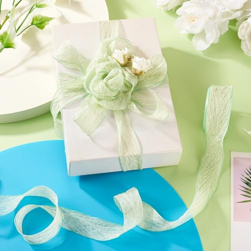 Bestewelry 10 Yards Crinkled Ribbon 1 Inch Pale Green Crinkle Ribbon Polyester Crumpled Ribbon with Seam Edge for Wrapping Basket Wreaths Bows Making Home Event Decor DIY Crafts - Image 2