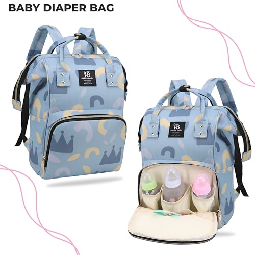 Image of BEMBIKA Diaper Bags For Mom And Dad Kids Diaper Bags For Travel Backpack With Small Bottle Pouch For Multi-Function Waterproof And Large Capacity-(Sky blue)